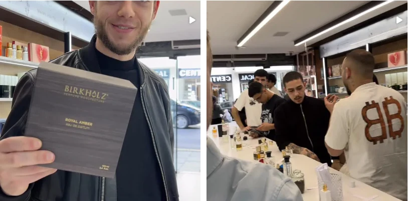 קבוצת לקוחות ליד דלפק הבשמים בחנות